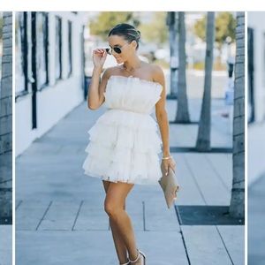 VICI LILLE STRAPLESS TULLE MINI DRESS